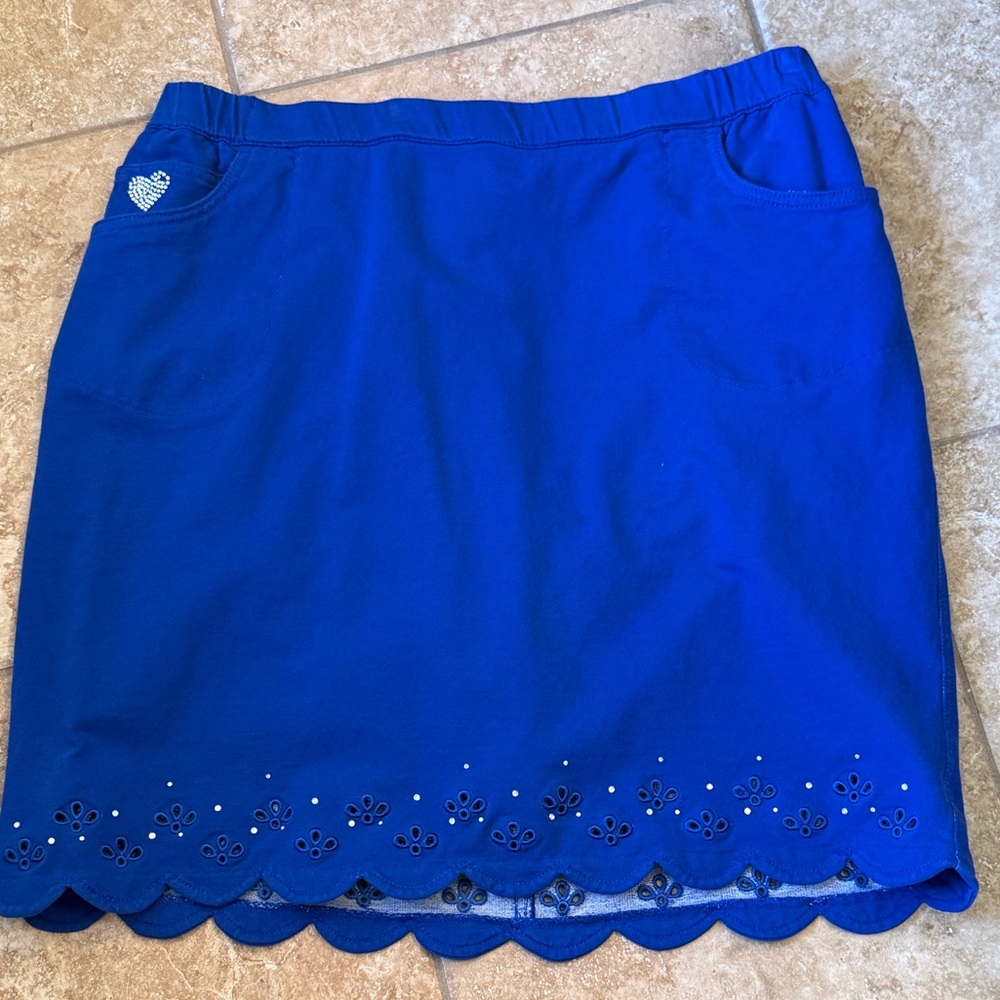 Quacker Factory Cobalt Blue Eyelet Mini Skort sz XL
